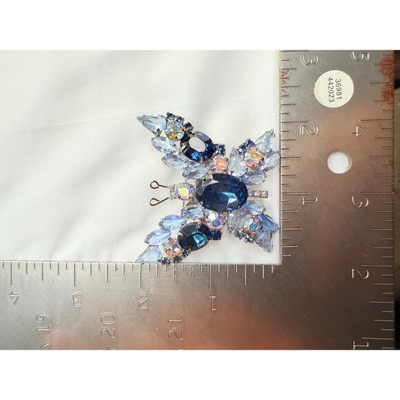 Juliana Style Blue AB Rhinestone Layered Butterfly Brooch D&E - Picture 8 of 9